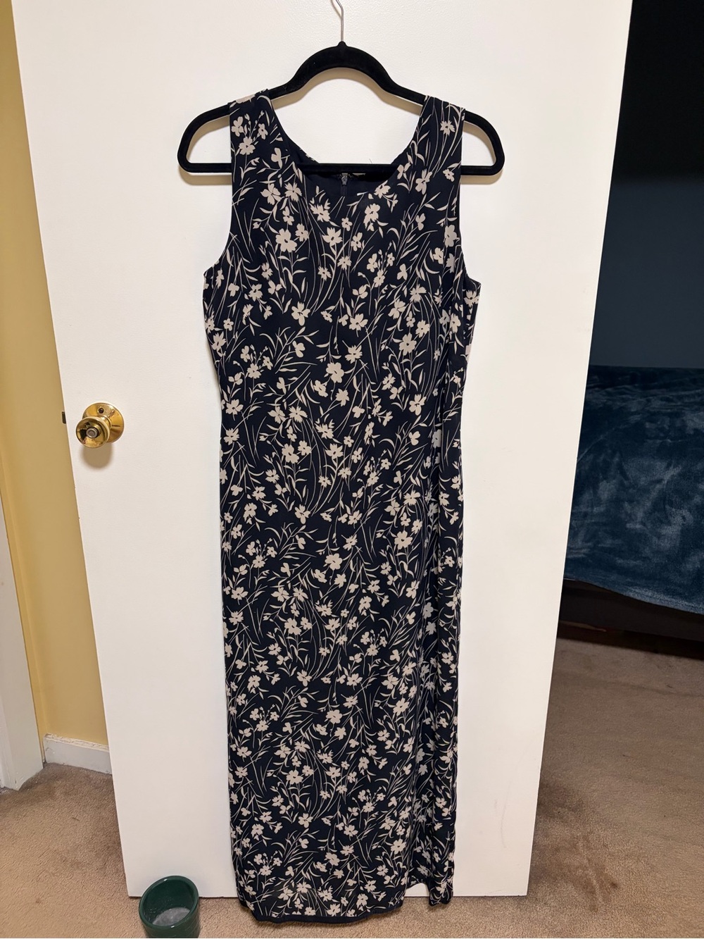 Casual Corner Black and Cream Floral Sleeveless Maxi Dress
